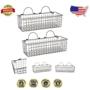 Rustic Farmhouse Wire Wall Baskets - 2-Piece Vintage Storage Set in Bronze