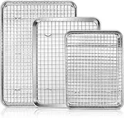 Baking Sheet with Wire Rack Set, Stainless Steel Baking Sheet & Cooling Rack, Commercial Nonstick Cookie Tray Pan for Kitchen Cooking, Oven Roasting - 16"+12.5"+9" Inch
