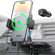 APPS2Car Wireless Car Charger Mount CD Slot Auto Clamping 15W Fast Charging CD Phone Holder for Car Wireless Charger Fit for iPhone 16 15 14 13 12 Pro Max, Samsung S23 Ultra S22, Google, LG etc.