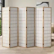 Oikiture 6 Panel Room Divider Privacy Screen Partition Timber Farbic Natural