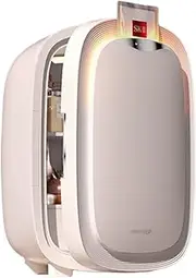 Mini Skincare Fridge 12 Liter Portable Beauty Makeup Fridge with Mask Heating Compartment Fridge for Bedroom Desktop, Women