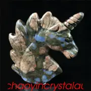 1pc Natural rhyolite unicorn skull quartz crystal carved reiki decor healing 2''
