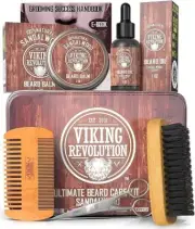 BEARD CARE KIT for Men Grooming Brush Comb Balm Oil Sandalwood VIKING REVOLUTION