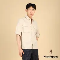 在飛比找momo購物網優惠-【Hush Puppies】男裝 襯衫 素色亞麻七分袖貼袋襯