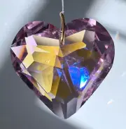 45mm Puffy Heart Rose Pink Clear AB Crystal Pendant Prism Suncatcher w/Pouch