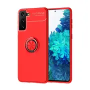 For Samsung Galaxy S21+ Plus Case Metal Ring Holder 360 Degree Rotating TPU Cover, Red+Red