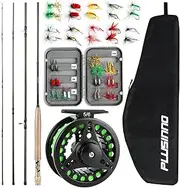 PLUSINNO Fly Fishing Rod and Reel Combo, 4 Piece Lightweight Ultra-Portable Graphite Fly Rod 5/6 Complete Starter Package with Carrier Bag