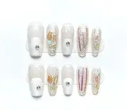 Hand-Pressed Nails Medium-Length Coffin French Design Full Cover Winter Manicure Wearable Manicure