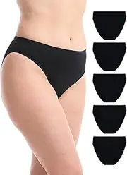[UNDERWORKS] Womens 5 Pack Cotton/Elastane Hi Cut Briefs Womens Underwear, Cotton Stretch Fabric, Breathable, Comfortable for Everyday Wear, Value Pack, Underwear Women