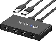 UGREEN USB 3.0 Sharing Switch 2 Computers 4-Port USB Peripheral Switcher Adapter Box Selector for PC Printer Scanner Mouse Keyboard with One-Button Swapping and 2 Pack USB A to A Cable