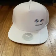 Puma BMW M Motorsport Racing White Hat Flat Brim Cap Adjustable Snapback NWT OS