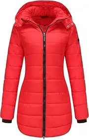 [JEShifangjiusu] Women's Zip Full Pure Color Long Down Jacket Thickening Long Padded Coat With Hood Warm Down Jackets, Red A1, 4XL