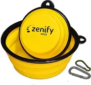 Zenify Dog Bowl Food & Water Feeder 2 Pack - Extra Large 1000ml 17.8cm & Small 400ml 12.7cm Collapsible Portable Foldable Travel Dish Leash Lead Slim Accessories for Puppy Dogs (Yellow XL/Yellow S)