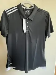 adidas Women's 3-Stripe Shoulder Climacool Polo Golf Shirt Black White NWT$60