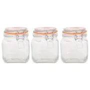 Argon Tableware Square Glass Jars with Clip-Top Lids - 760ml - Pack of 3
