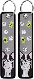 Boston Terrier French Bulldog Dog Head Breed Lovers Bones Paw Prints Cartoon Cute Kawaii Keychain Key Tag Chain Fob Ring, Mixed