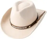 [Punctualgood] Women Men Classic Felt Western Cowboy Cowgirl Hat Wide Brim Jazz Fedora Hats