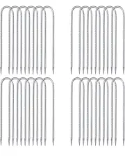 24 Pack 12" Trampolines Wind Stake, U Shape Rebars Stakes, Silver Tone