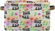 Cute Cartoon Raccoons Sitting Fabric Storage Bins, Decorative Foldable Fabric Organizer with Handle for Home, Set of 2