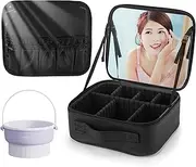 LEAFELL-Viaagio Makeup Bag with Mirror & Makeup Brush Cleaner - Cosmetic Storage Bag, Makeup Case with Adjustable Dividers, Makeup Brush Holder, Large Capacity, Travel-Friendly (Black) (Black)