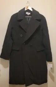 Anne Klein Women double-breasted wool Blend Coat Charcoal Sz 16
