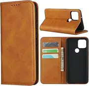 Cavor for Google Pixel 5 Case,Cowhide Pattern Leather Case Magnetic Wallet Cover with Card Slots(6.0") -Light Brown