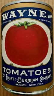 1940s Wayne Brand Tomatoes Label on Can – Edgett – Burnham Company Newark, N.Y.