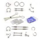 Piercing Kit 30 Parts Horseshoe Eyebrow Forceps labrets Studs And Needles Gloves