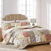Greenland Home Blooming Prairie 100% Cotton Authentic Patchwork Reversible Quilt Set, Full/Queen (5 Piece), Multi
