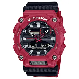 G-SHOCK 工業風設計 鬧鈴/計時碼錶/世界時區/防水200米雙顯電子錶 （黑X紅）_GA-900-4A