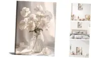 Floral Framed Canvas Wall Art for Bedroom, Blooming White Flowers in Sun
