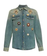 Dolce Gabbana Embellished Patch Denim Shirt SHIRTS CM41 Green