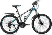 Mountain Bike, 24"Foldable Fully Suspended Double Disc Brake Bicycle with Front and Rear Fenders 21 Speed Aluminum Alloy Frame Unisex Off Road Bicycle,BlackBlue