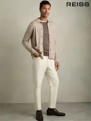 Reiss Wheat Melange Munich Merino Wool Button-Through Cardigan (AC9341) | $260