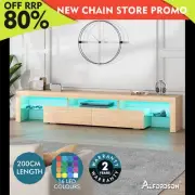 ALFORDSON Entertainment Unit 200cm TV Stand LED Light Storage Drawer Oak