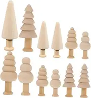 SHINEOFI 12pcs Desktop Xmas Ornament Christmas Wooden Ornaments Table Christmas Tree Decoration Beige Blank Christmas Tree Wood