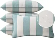 Decorative Outdoor Indoor Lumbar Pillows, Set of 4 Waterproof Throw Pillows with Inserts, 20" x12" Pillows for Patio, Backyard, Bed, Couch, Sofa and Patio Furniture, Turquoise Stripe