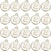 [GLOKUUCA] Alphabet E Letter Charm - 50 Packs Double Sided Enamel Initial Alphabet Pendant Fits for Jewelry Making Bracelets Necklace - Metal Round Charm - 12mm/0.5 Inch White, 0.5 inch, Alloy