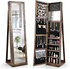 2-In-1 Standing Jewelry Armoire W/Higher Full Length Mirror, Lockable Jewelry Ca