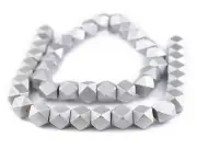 Silver Diamond Cut Natural Wood Beads 17mm Faceted 16 Inch Strand