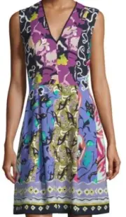 New ETRO $1920 Floral Geometric Patchwork V Neck Sleeveless Dress Italy Size 40