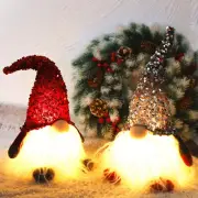 12" Lighted Christmas Gnome, Handmade Sequins Hat Scandinavian Swedish Tomte