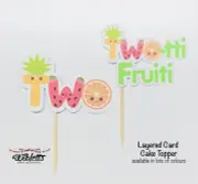 BRIGHT 'TWO-TTI FRUITI' FRUIT THEME 2nd BIRTHDAY PARTY CAKE TOPPER . TWO 2 PINK