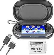 Skywin Kit for PS Vita - PS Vita Carry Case, Charging Cable, and Micro SD Memory Card Adapter Compatible with PS Vita 1000/2000 3.6 or HENkaku System