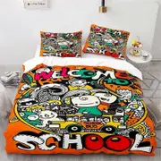 v559 Bed Sheets Graffiti Hip Hop Modern Street Art Bedding Set,Duvet Cover Bed Set Quilt Cover Pillowcase,King Queen Twin Size Boys Girls Adults 3-Pie