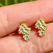 Solid 925 Italy Gold Silver Men's Real solid Nugget 8mm Earrings tested quality