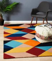 Sandy Designer Wool Rust Blue Navy Rug