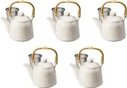 Set of 5 White Karatsu Swim Earthen Bottle (with Kagoami) [5.5 x 3.7 x 4.7 inches (14 x 9.5 x 12 cm) (430cc)] | Setomonohonpo