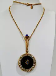 Joan Rivers Vintage Rare Signed Enamel Crystal Reversible Mirror Necklace 32”