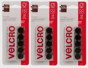 3 Velcro Hook & Loop Fastener Round 5/8" W Black Sticky Back Adhesive 15pk 90069